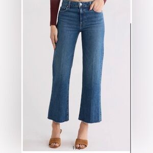 PAIGE Leenah Raw Hem High Waist Ankle Wide Leg Jeans